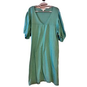 Bryn Walker Cashmere Sweater Dress Cotton Knit •L• V Neck Puff Balloon Sleeve
